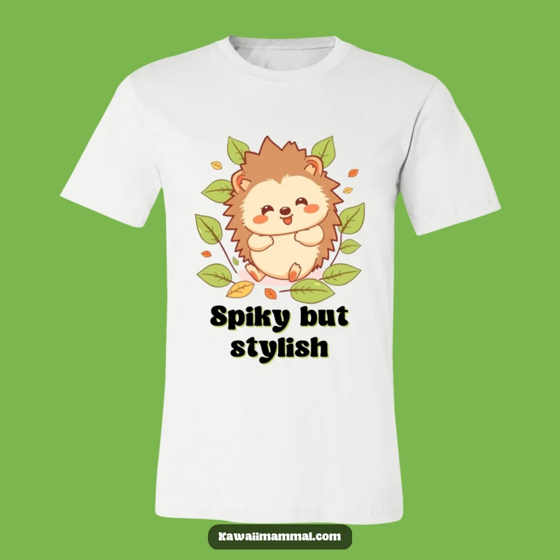 Funny Hedgehog T-Shirt: Kawaii Rolling Character with Leaves, Hilarious Gift for Nature Lovers