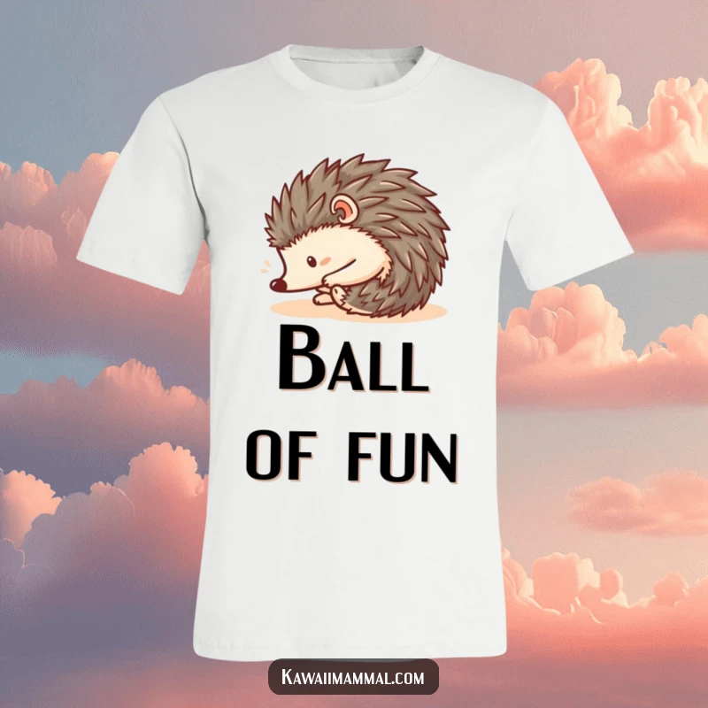 Funny Kawaii Hedgehog T-Shirt: A cute hedgehog curls into a ball and rolls downhill, captured in a moment of funny, chaotic motion.