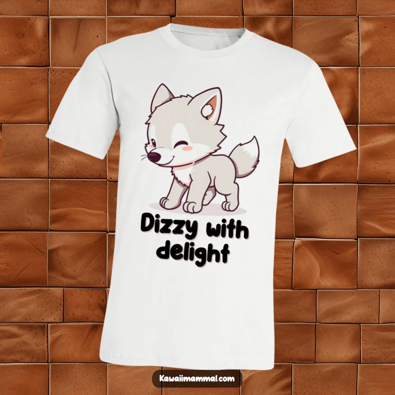 Funny Wolf Pup T-Shirt: Adorable kawaii wolf pup caught mid-chase, playfully spinning after its own tail with glee.