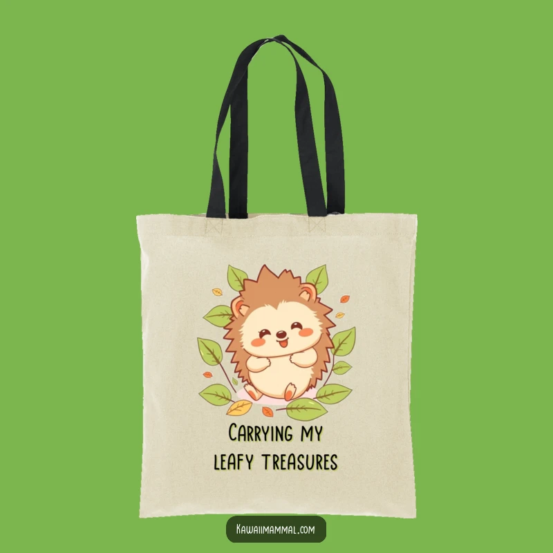 Funny Hedgehog Tote Bag: Kawaii Rolling Design with Leaves, Practical and Hilarious Gift
