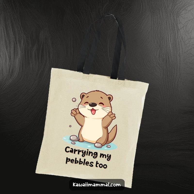 Funny Otter Tote Bag: A charming otter is depicted juggling a colorful array of shiny pebbles, bringing a dose of playful energy to this tote.