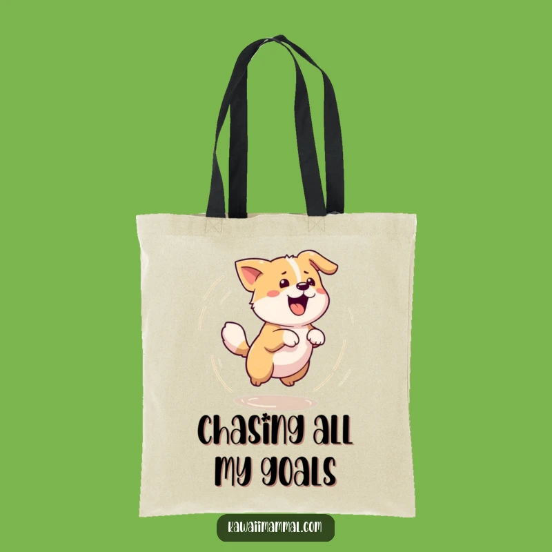 Funny Kawaii Dog Tail Chase Tote Bag - Cute Dizzy Pup Accessory Gift