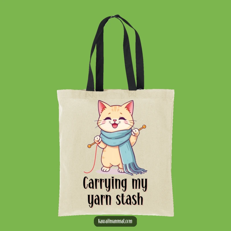 Funny Kawaii Cat Knitting Tote Bag - Cute Feline Crafter Accessory Gift