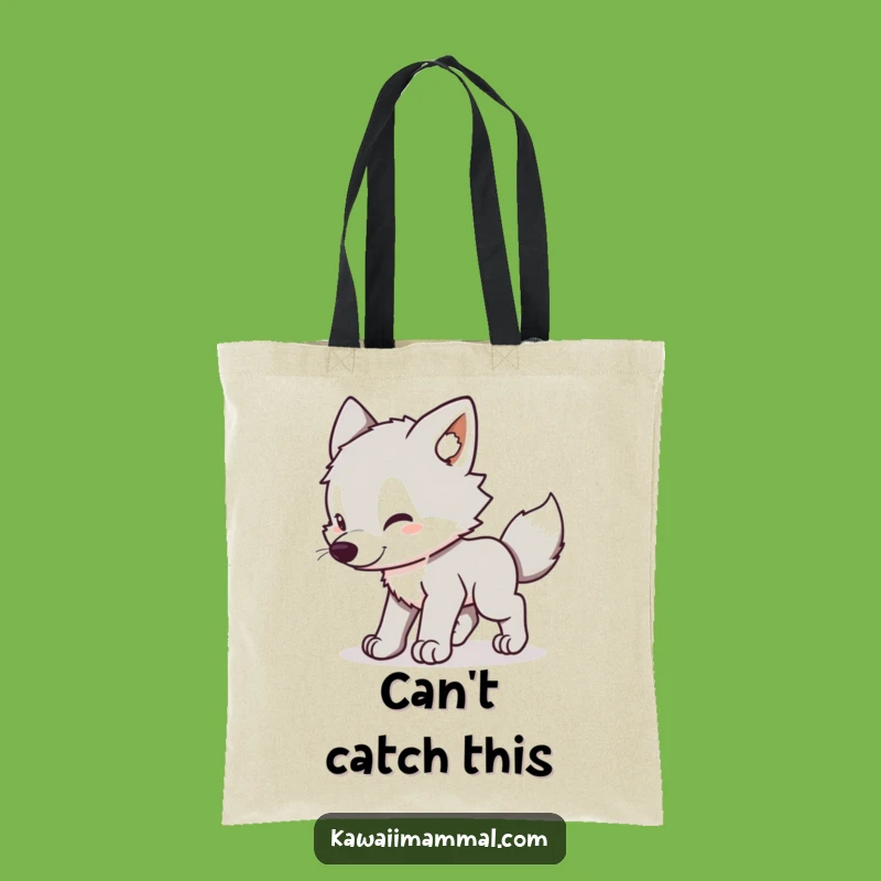 Funny Wolf Pup Tote Bag: Kawaii Tail Chasing Design, Practical and Hilarious Gift